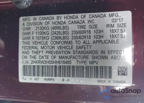 2017 Honda Cr-V Ex z USA, uszkodzony, nr VIN 2HKRW2H55HH616485